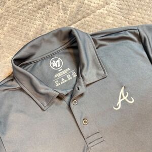47 Brand Atlanta Braves Mens Polo Shirt Gray Short Sleeve MLB Performance Medium